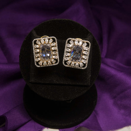 Luxury Rectangle Crystal Earrings with Zircon Halo