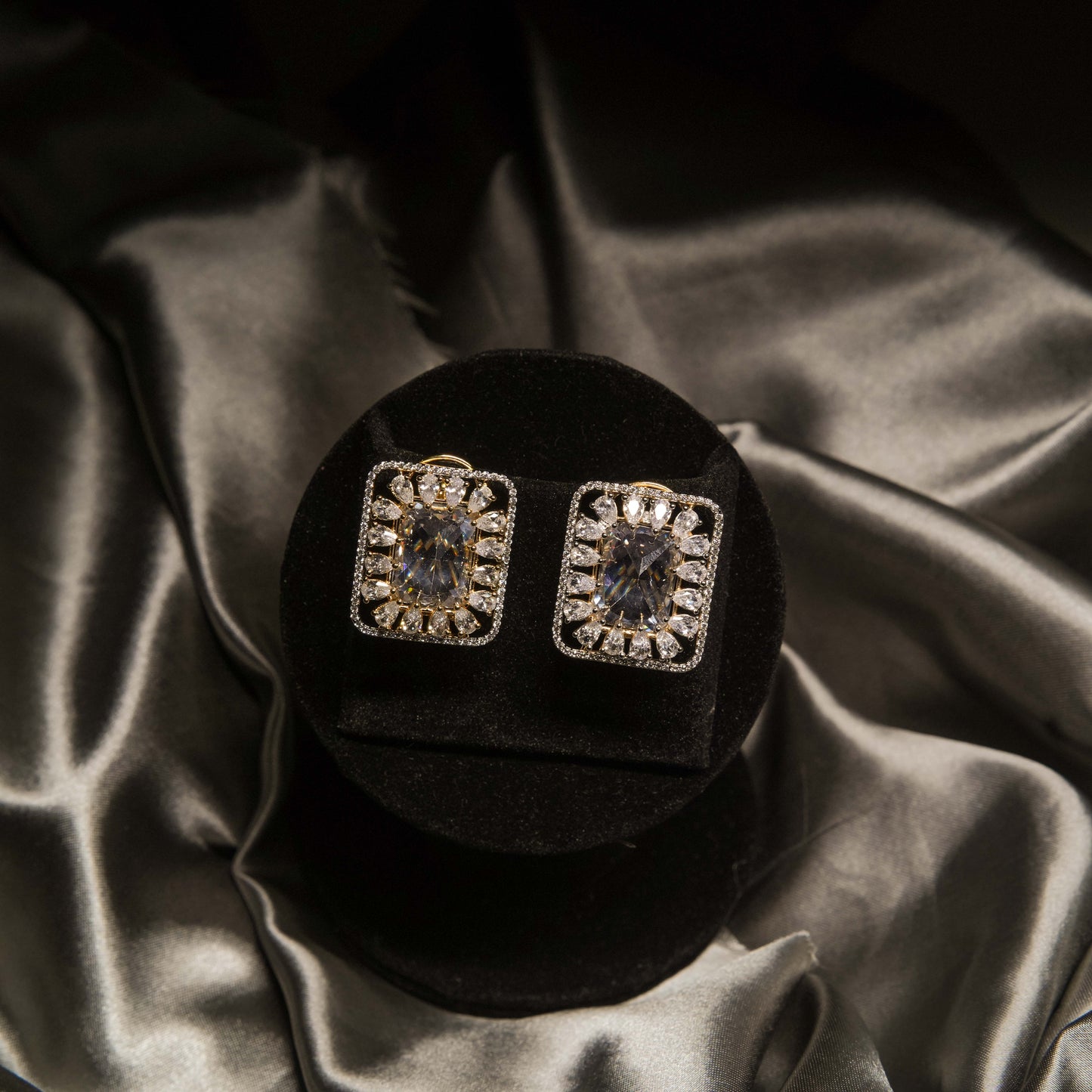 Luxury Rectangle Crystal Earrings with Zircon Halo