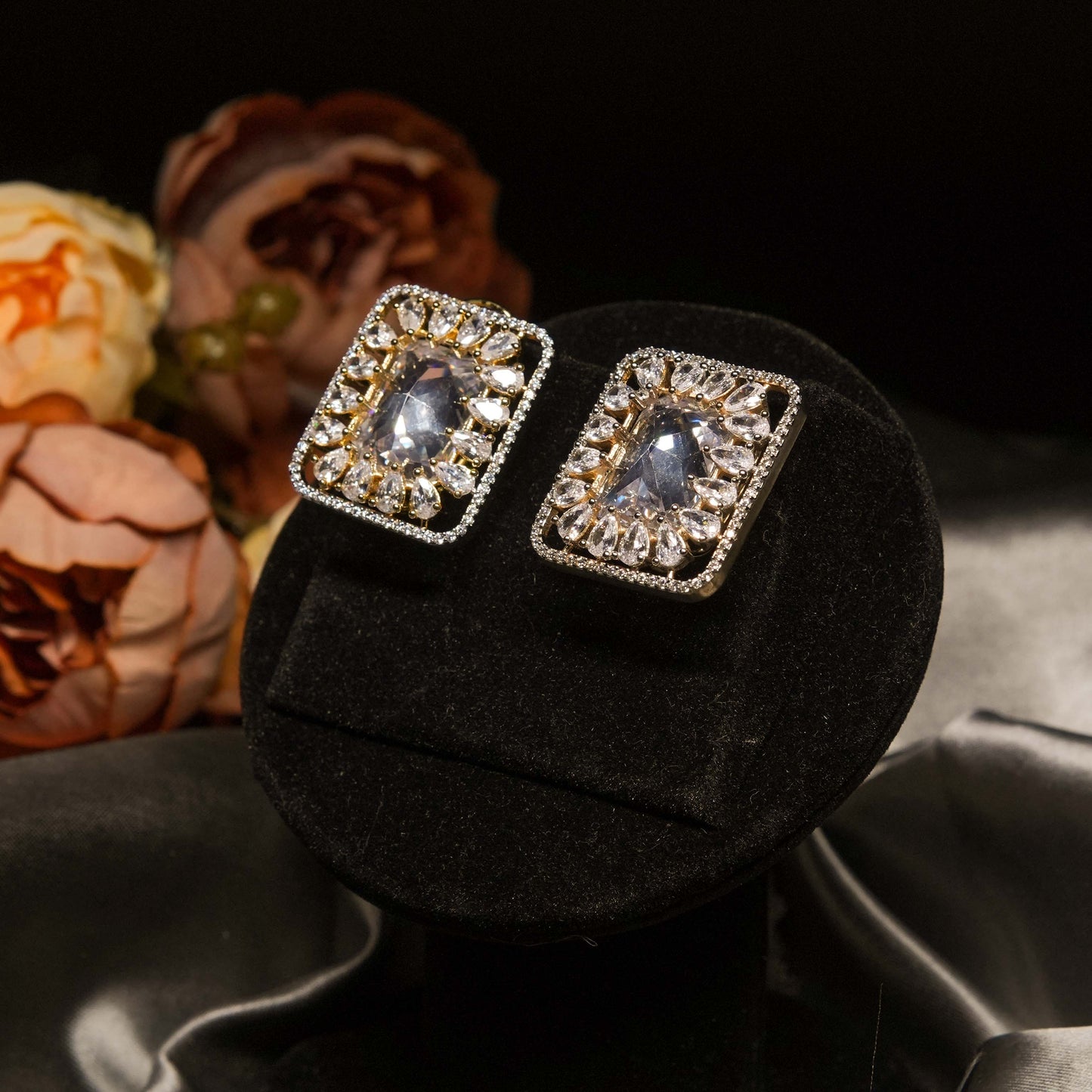 Luxury Rectangle Crystal Earrings with Zircon Halo