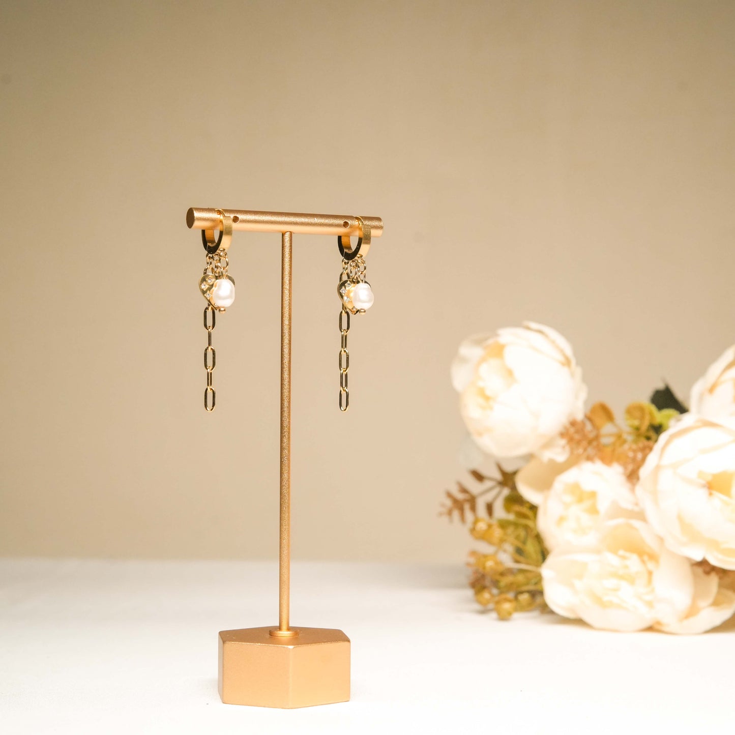 Modern Chain Drop Pearl Earrings