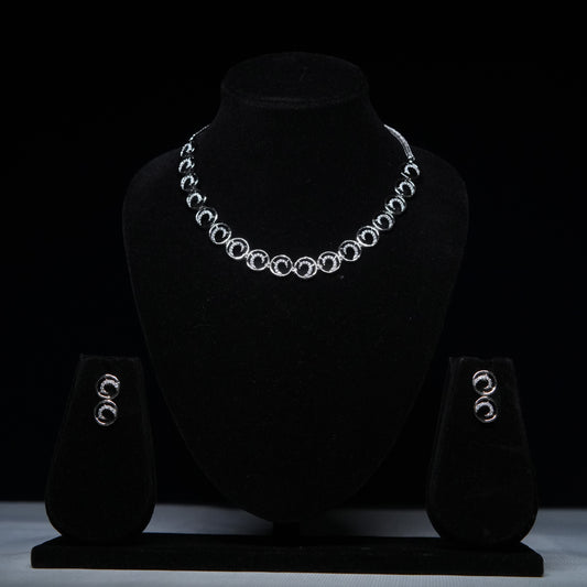 Celestial Halo Rhodium-Plated CZ Circle Necklace & Earrings Set