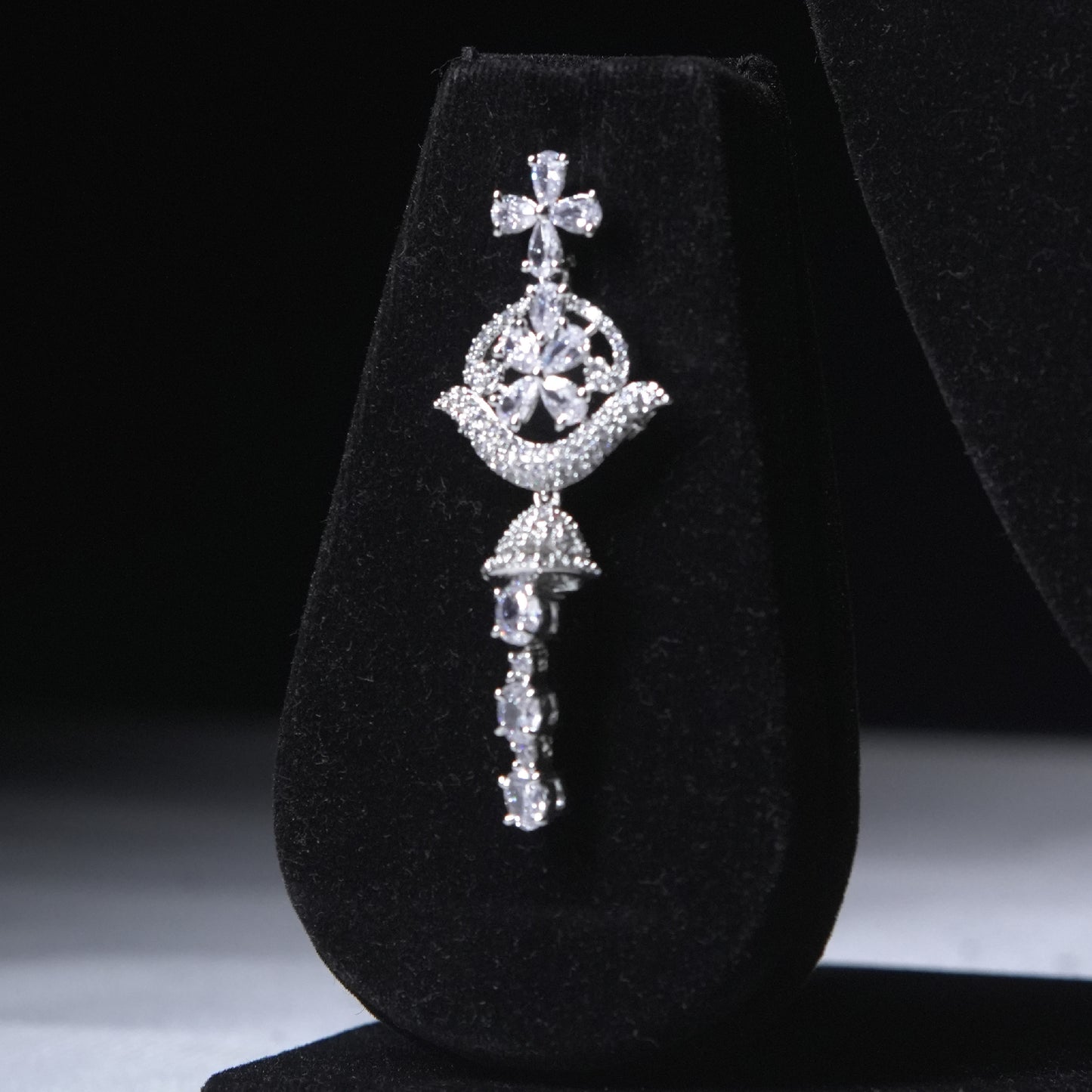 Cascade Royale Rhodium-Plated Tassel CZ Necklace & Earrings Set
