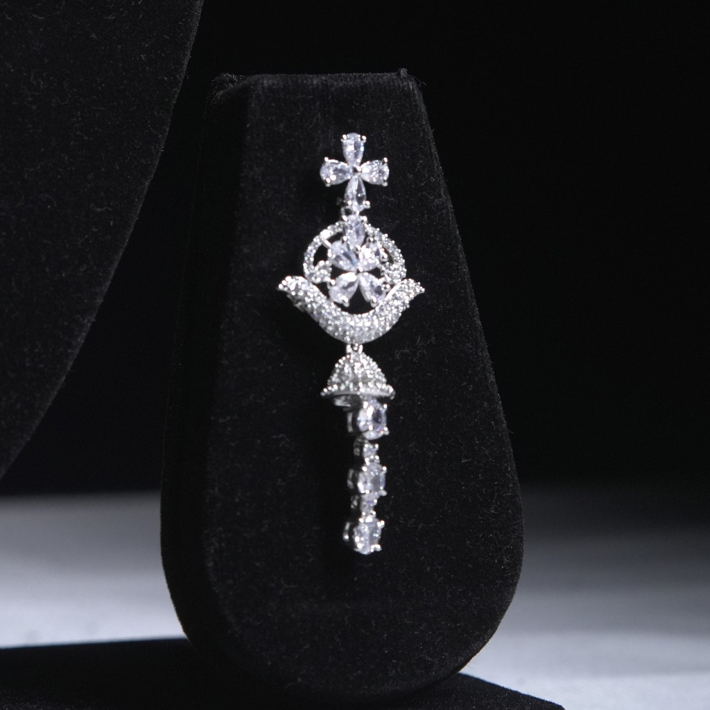 Cascade Royale Rhodium-Plated Tassel CZ Necklace & Earrings Set
