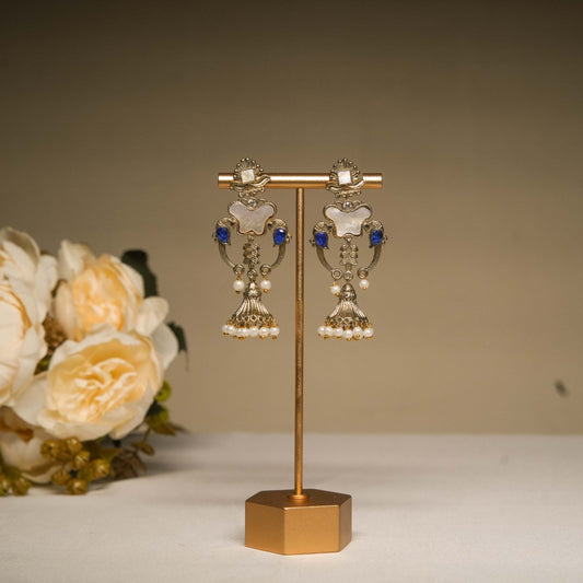 Royal Blue Kundan Pearl Drop Earrings