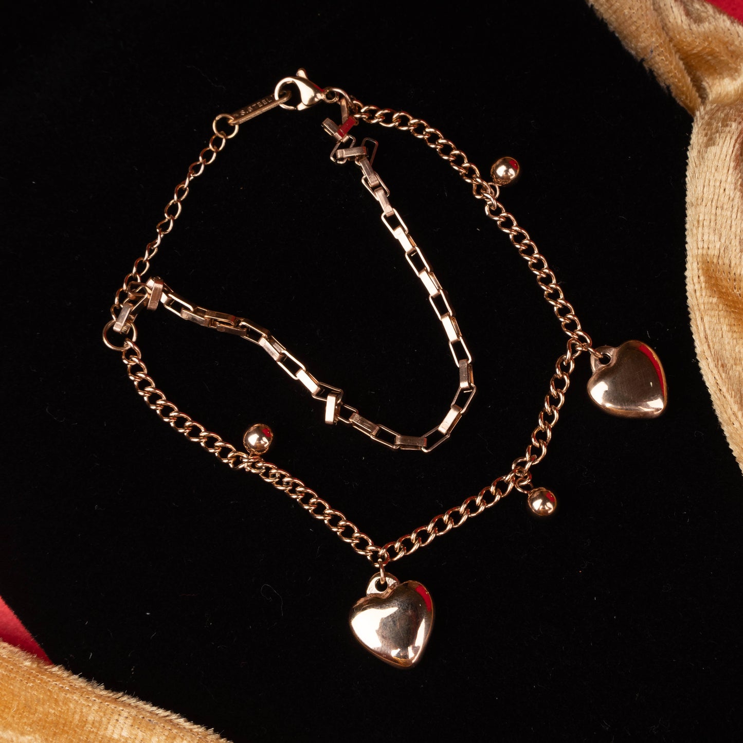 Heart charm bracelet with dual chain design second view - Revaaj