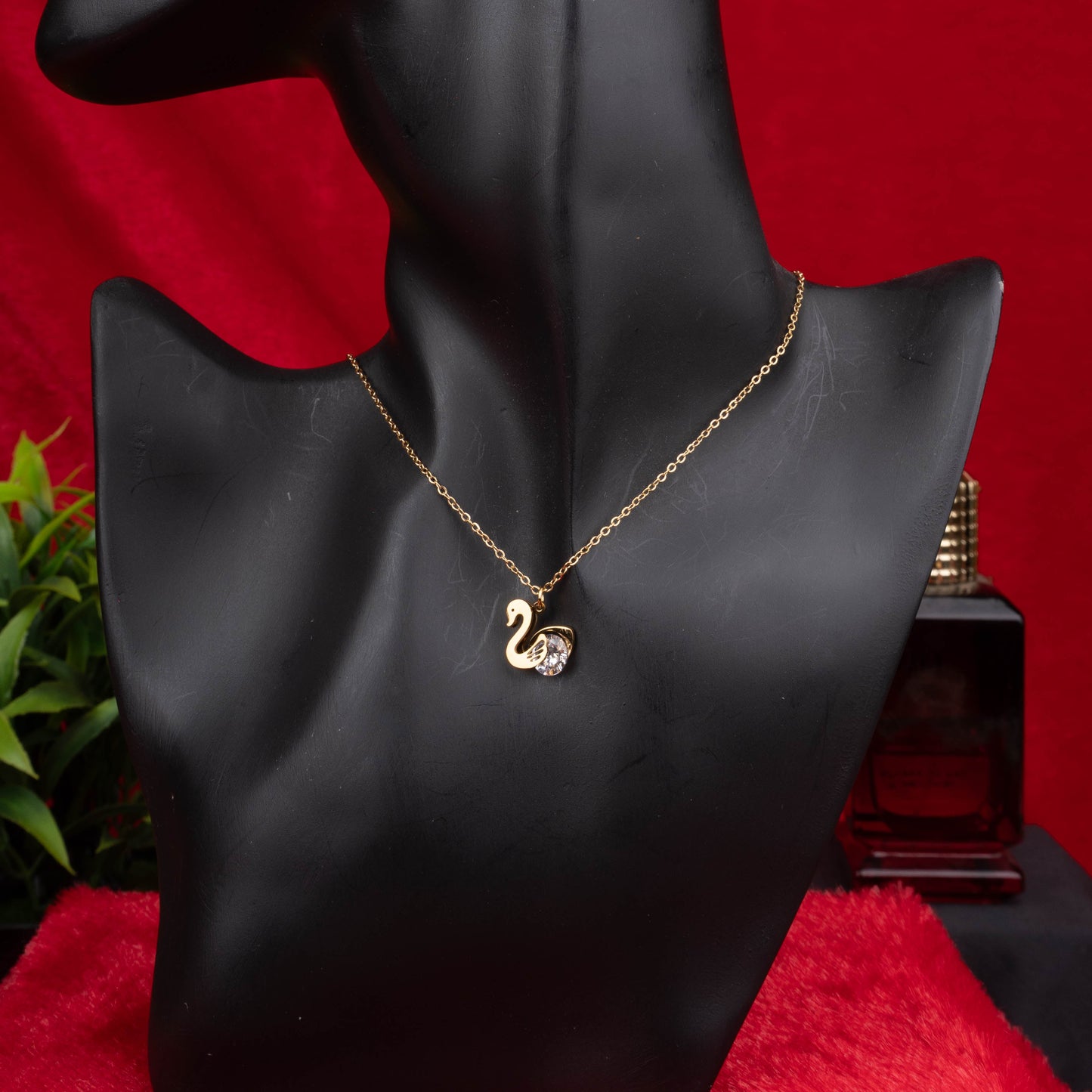 Gold swan pendant necklace with crystal accent - Revaaj