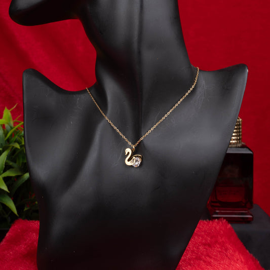Gold swan pendant necklace with crystal accent - Revaaj