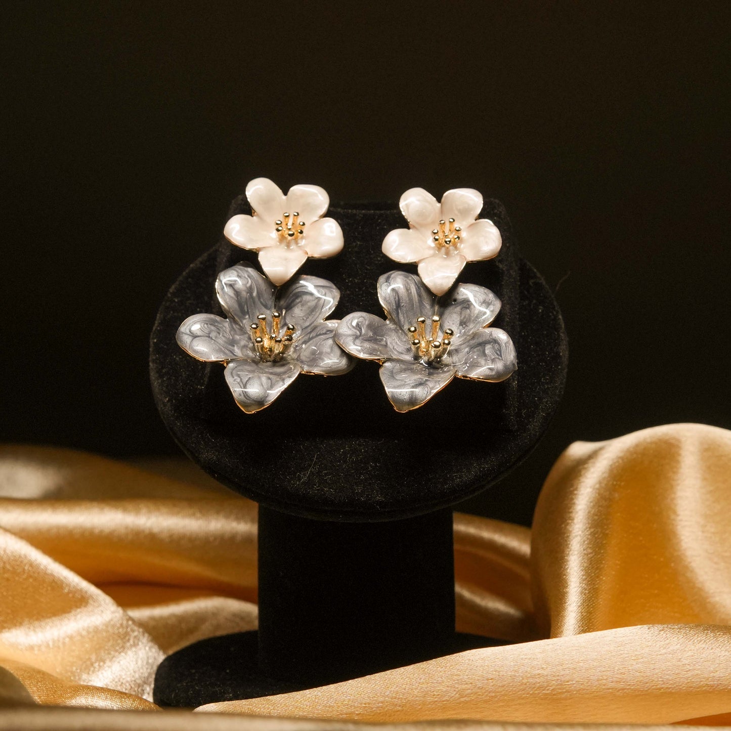 Dual Flower Resin Stud Earrings