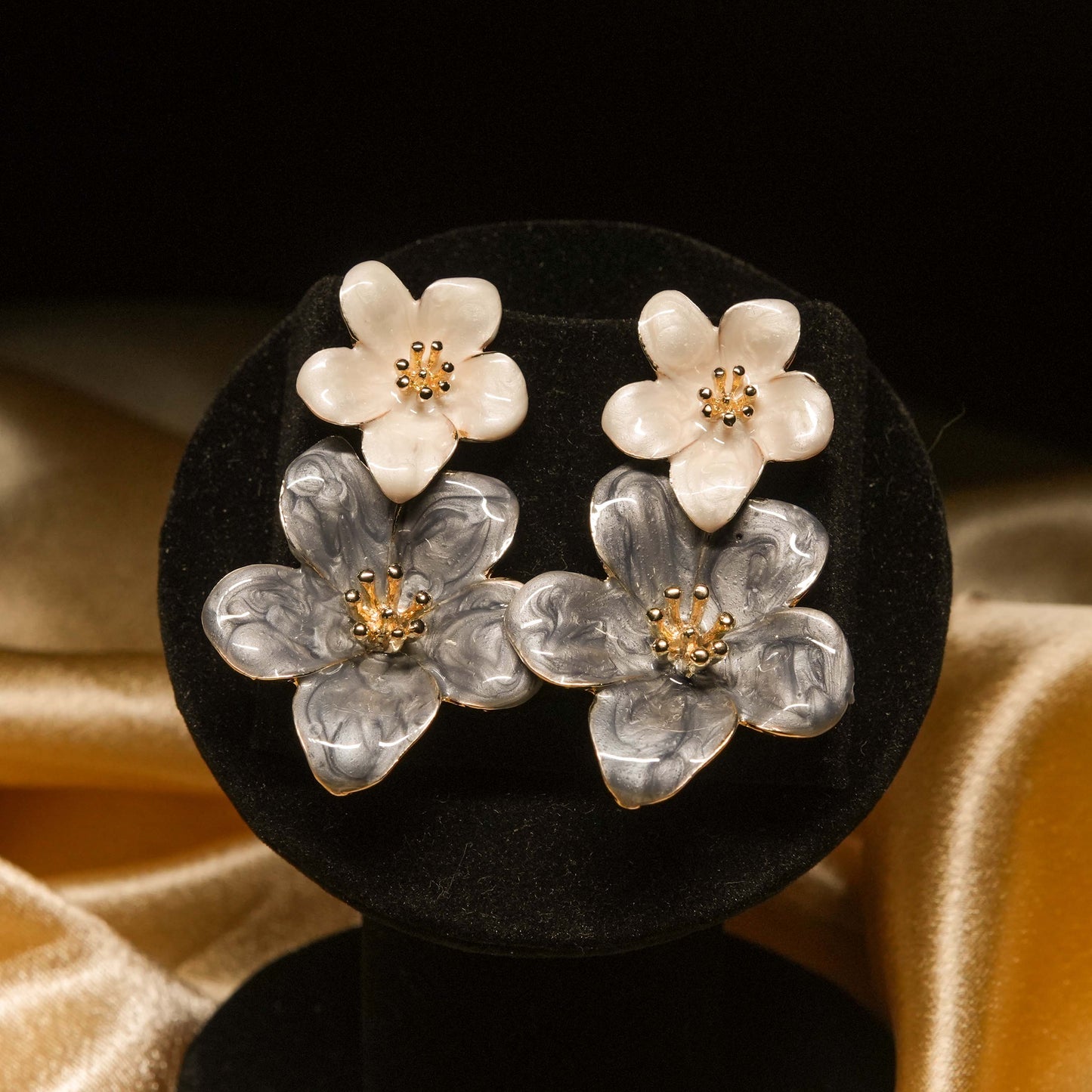 Dual Flower Resin Stud Earrings