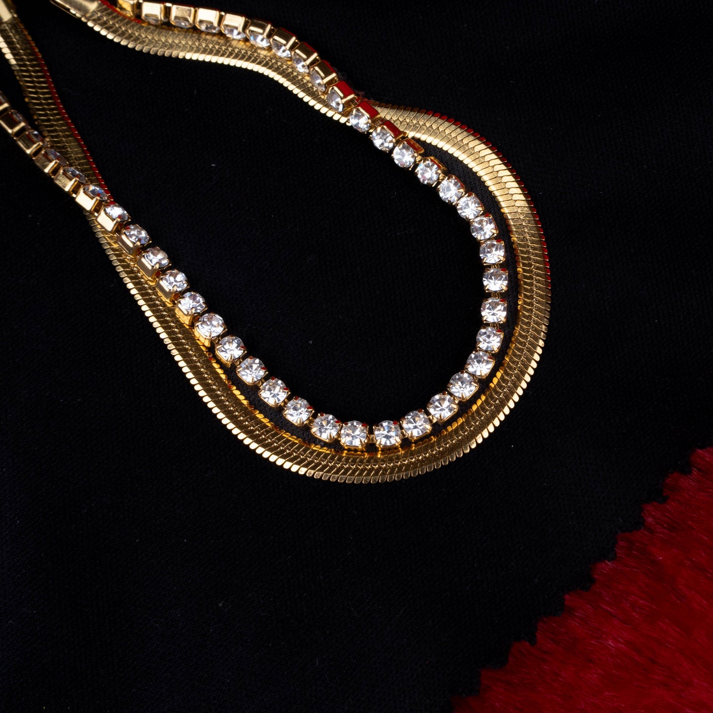 Dual layer sparkling bracelet with sleek chain and crystal stones second view- Revaaj