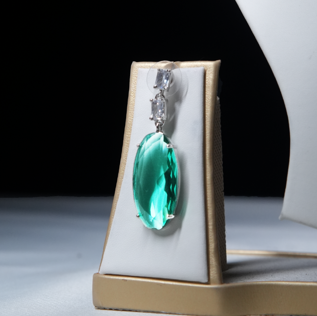 Emerald-Green Oval Pendant Necklace Set with CZ Accents