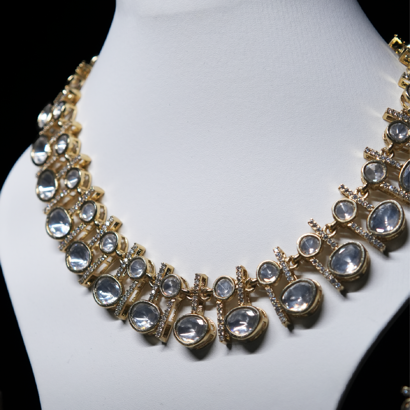 Kundan Necklace Set with EarringsRevaaj Classic Polished Kundan Necklace Set with Stud Earrings