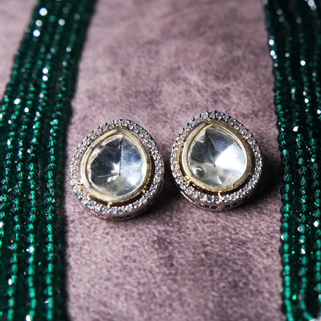 Royal Kundan Necklace Set with Green Beads & Earrings