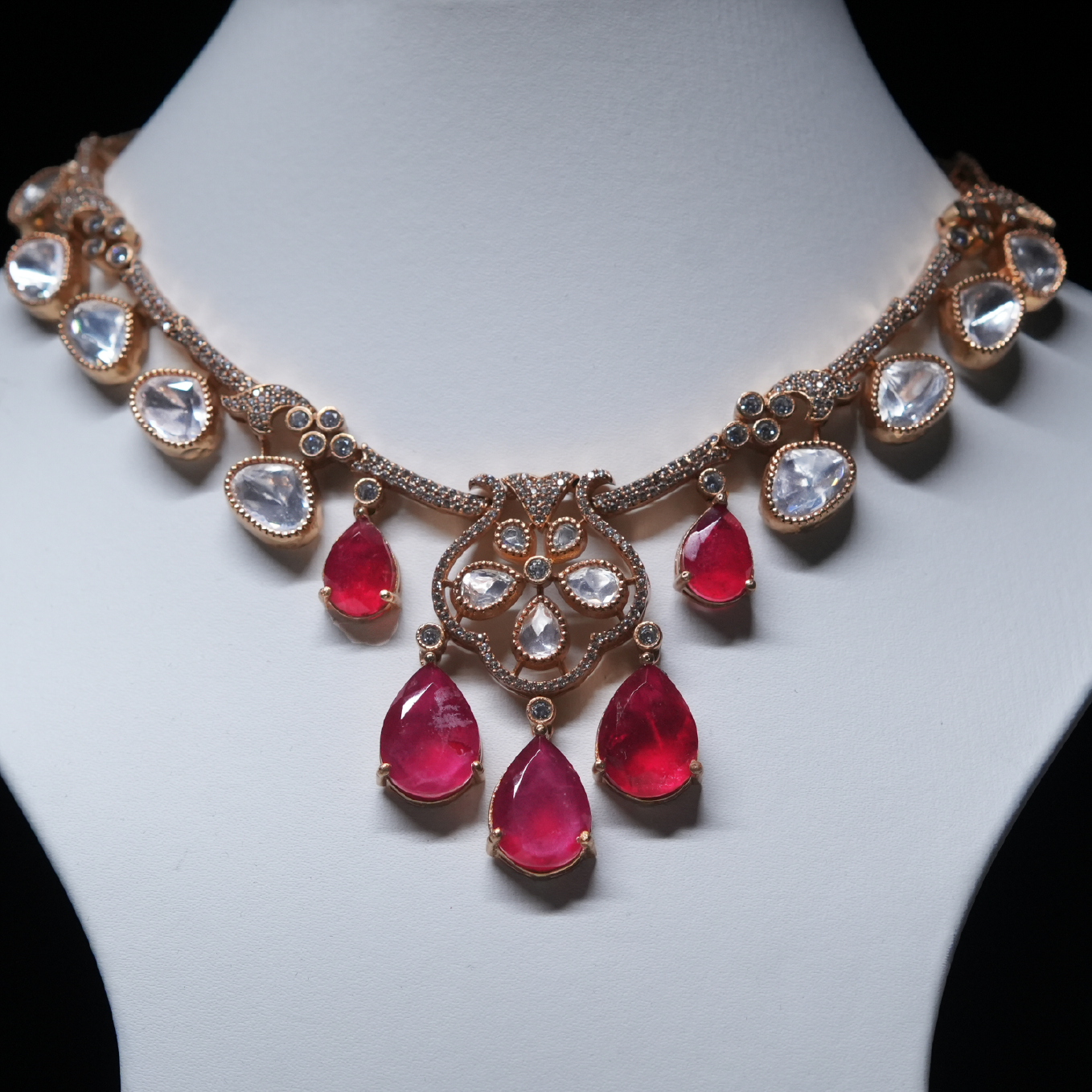 Ruby Drops Moissanite Diamond Necklace Set