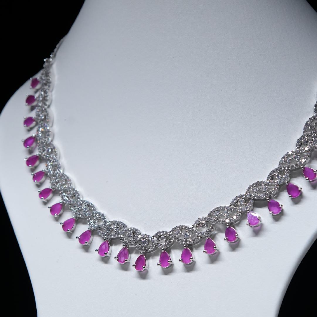 Pink Spark CZ Necklace Set