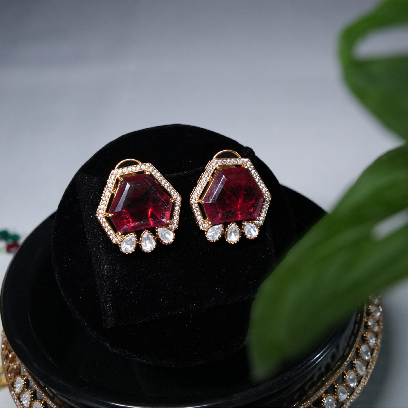 Red Ruby and White Zirconia Choker Necklace Set