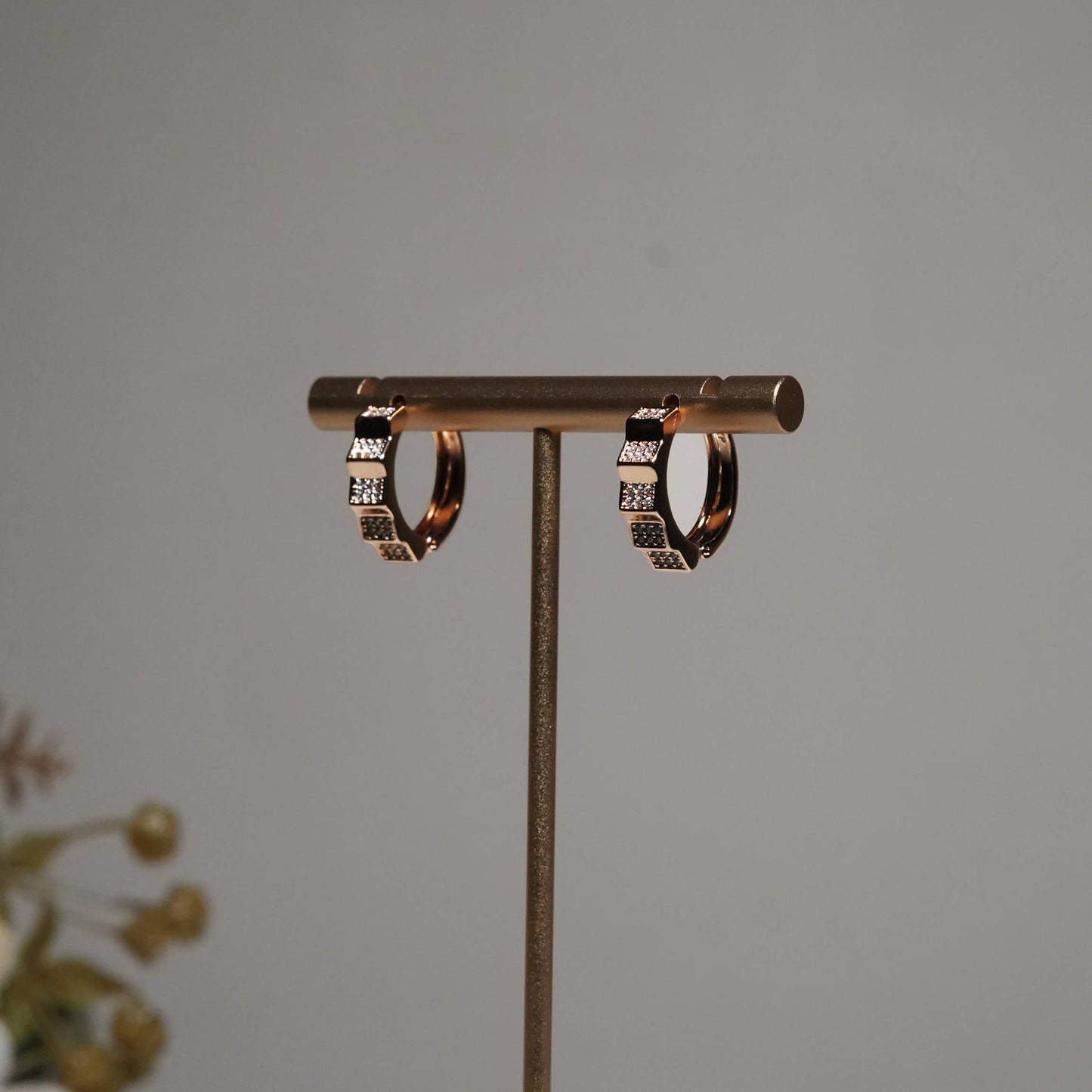 Elegant Rose Gold-Toned Diamond Pave Hoop Earrings