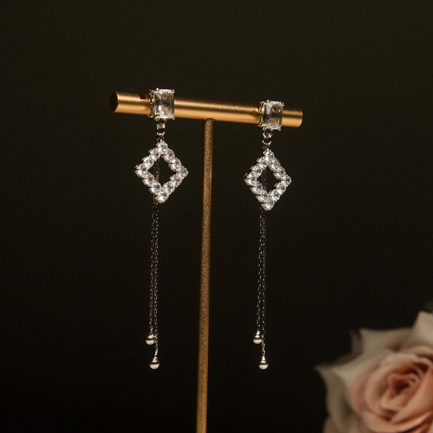 Geometric Crystal Chain Dangling Earrings