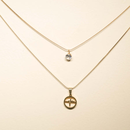 Dual Layer Heartbeat & Solitaire Anti-Tarnish Necklace