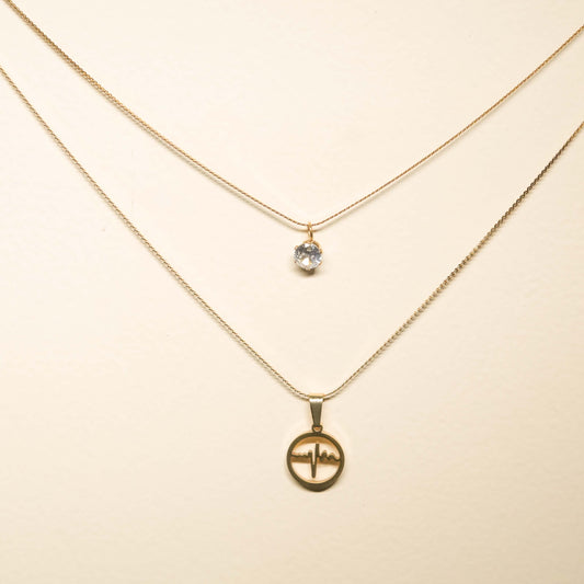 Dual Layer Heartbeat & Solitaire Anti-Tarnish Necklace
