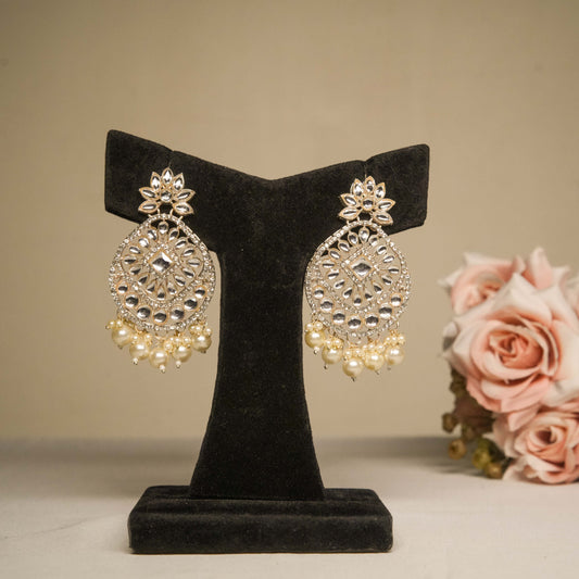 Silver Pearl Chandbali Earrings