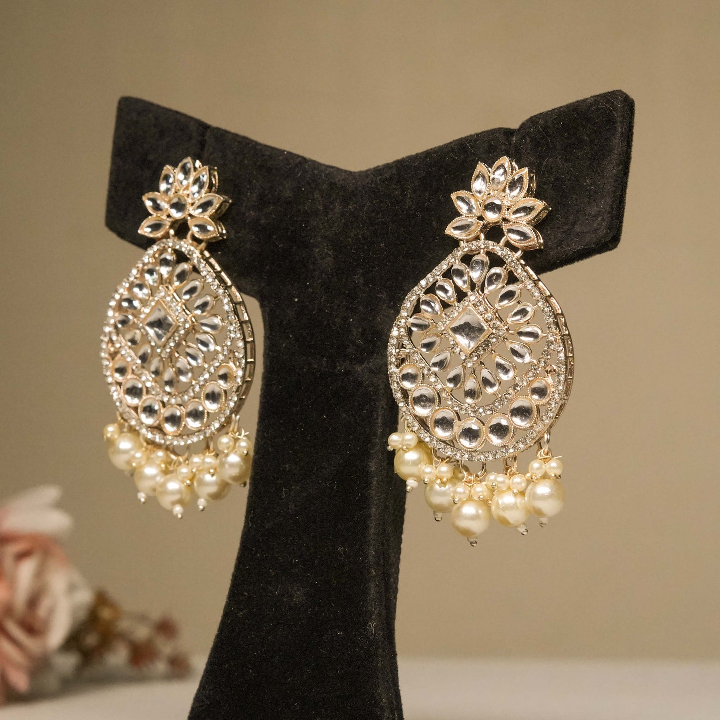 Silver Pearl Chandbali Earrings
