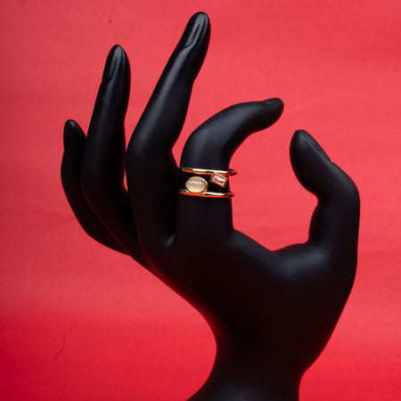 Adjustable gold-tone dual band ring with geometric accents - Revaaj