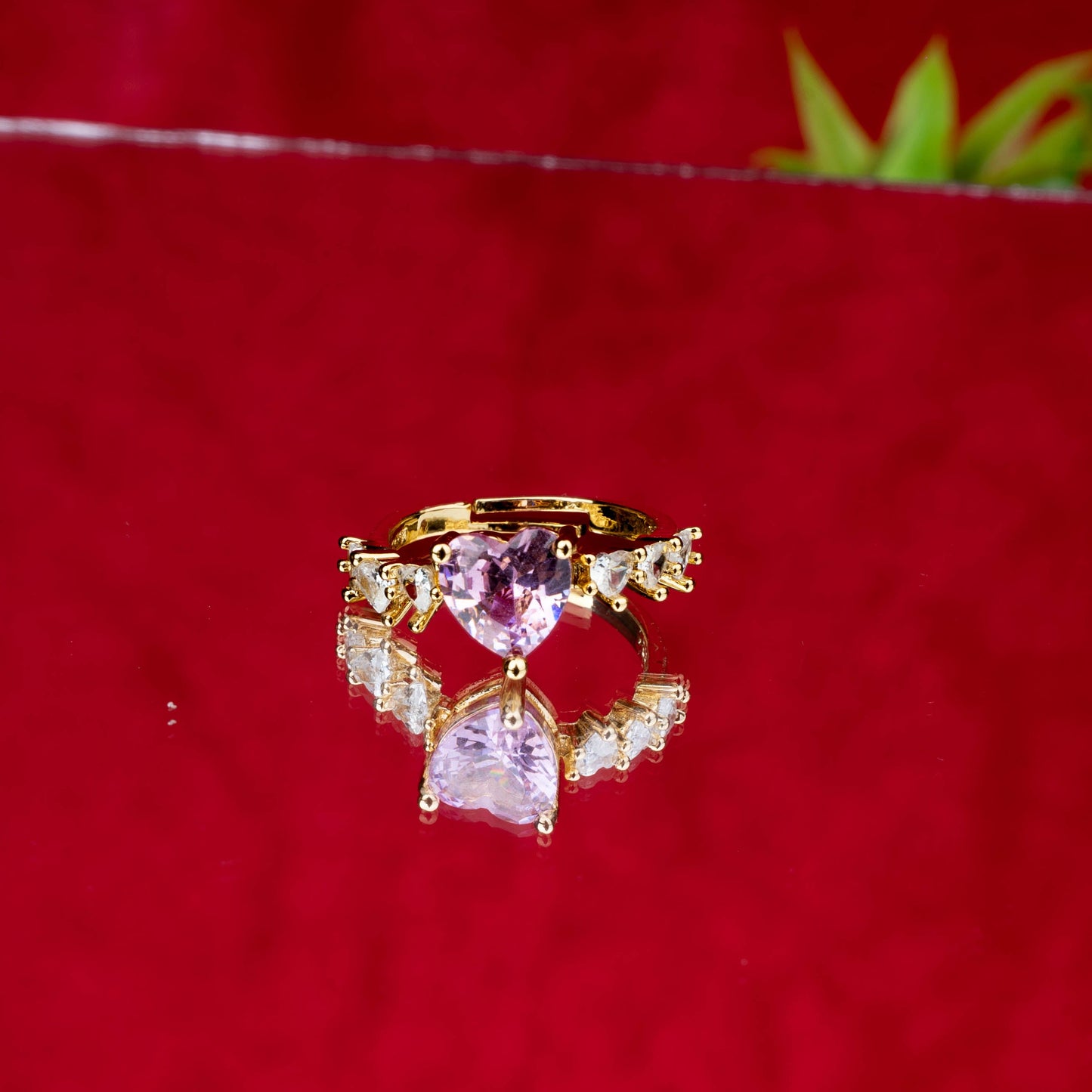 Elegant purple heart stone ring with sparkling side accents third view - Revaaj