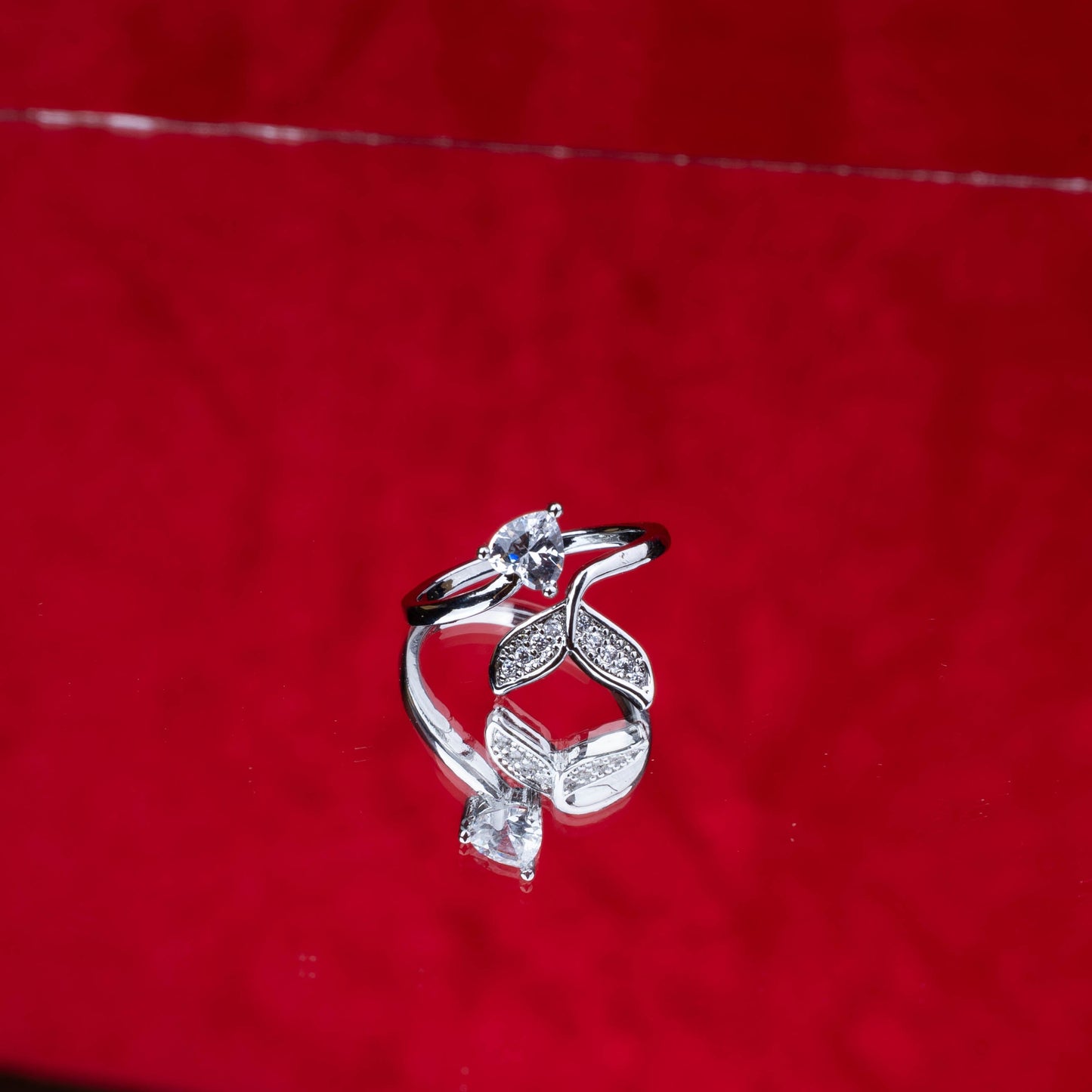 Elegant bow crystal adjustable ring with sparkling stones third view - Revaaj