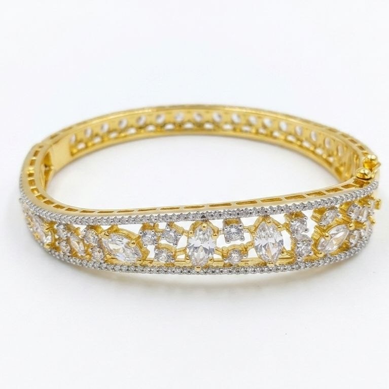 Revaaj Radiant Gold-Plated AD Bangle | Sparkling Cubic Zirconia Bracelet