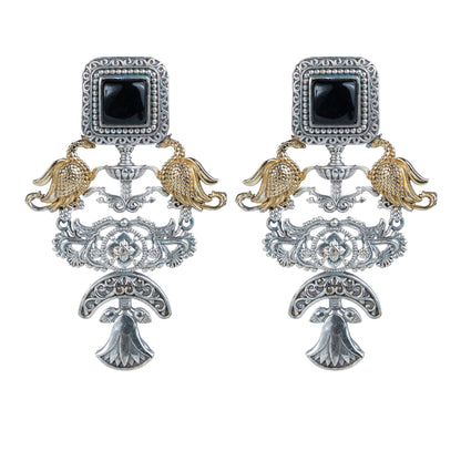 Traditional peacock motif antique dual-tone earrings - Revaaj