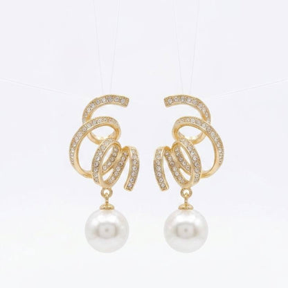 Revaaj Gold-Tone Swirl Zircon & Pearl Dangler Earrings
