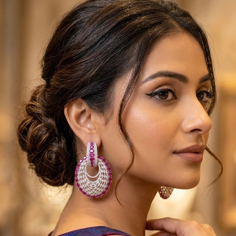 Rivaaya Ruby Halo Statement Earrings
