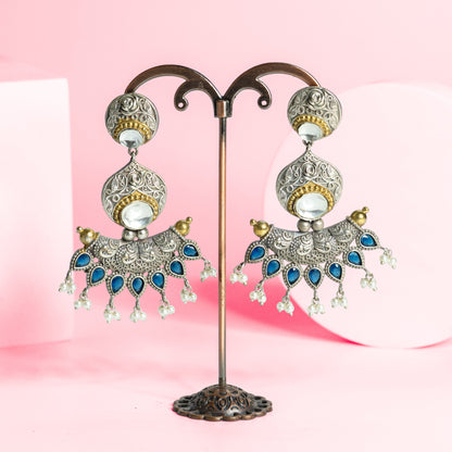Antique Blue Kundan Jhumka Earrings