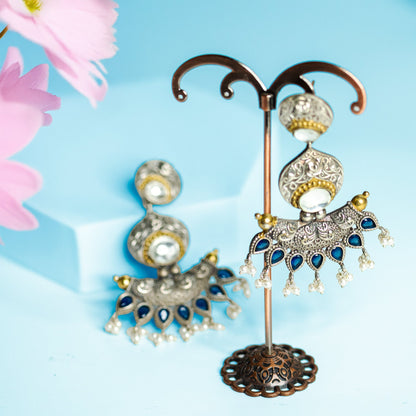 Antique Blue Kundan Jhumka Earrings