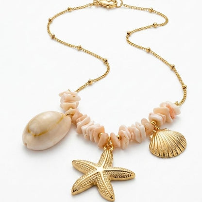Revaaj Coastal Charm Gold Plated Shell & Starfish Necklace