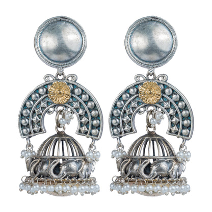 Antique Elephant Motif Jhumka Earrings by Revaaj