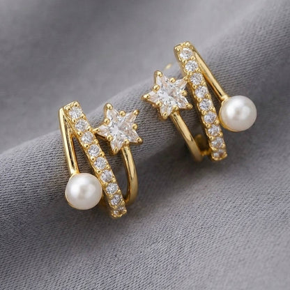 Star Pearl Zircon Cuff Earrings | Revaaj