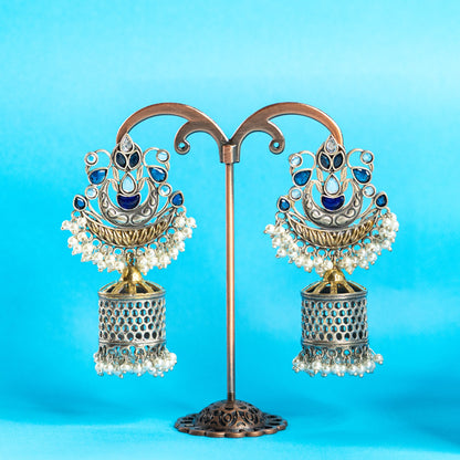 Antique Blue Stone Dome Jhumka Earrings
