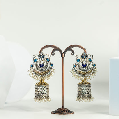 Antique Blue Stone Dome Jhumka Earrings