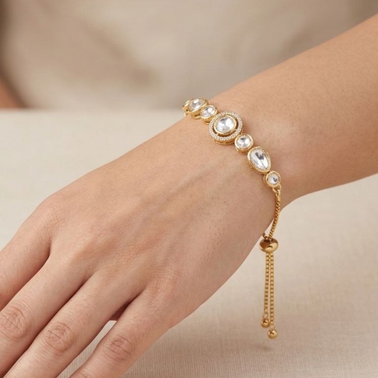 Revaaj "Zuri" Gold-Toned Kundan-Inspired Adjustable Bracelet