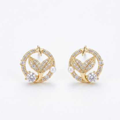 Mermaid Tail CZ Pearl Stud Earrings | Revaaj