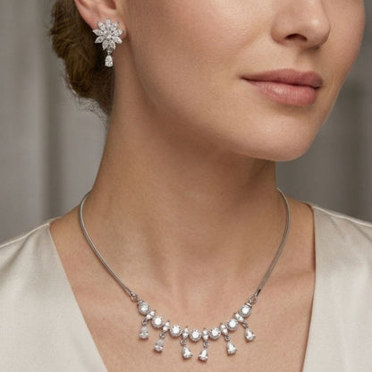 Zircon Floral Teardrop Necklace Set | Revaaj