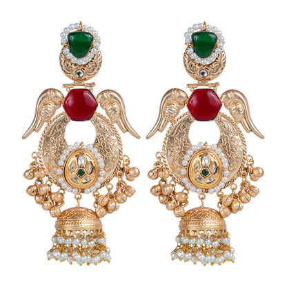 Antique Parrot Motif Jhumka Earrings by Revaaj