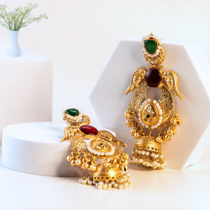 Antique Parrot Motif Jhumka Earrings