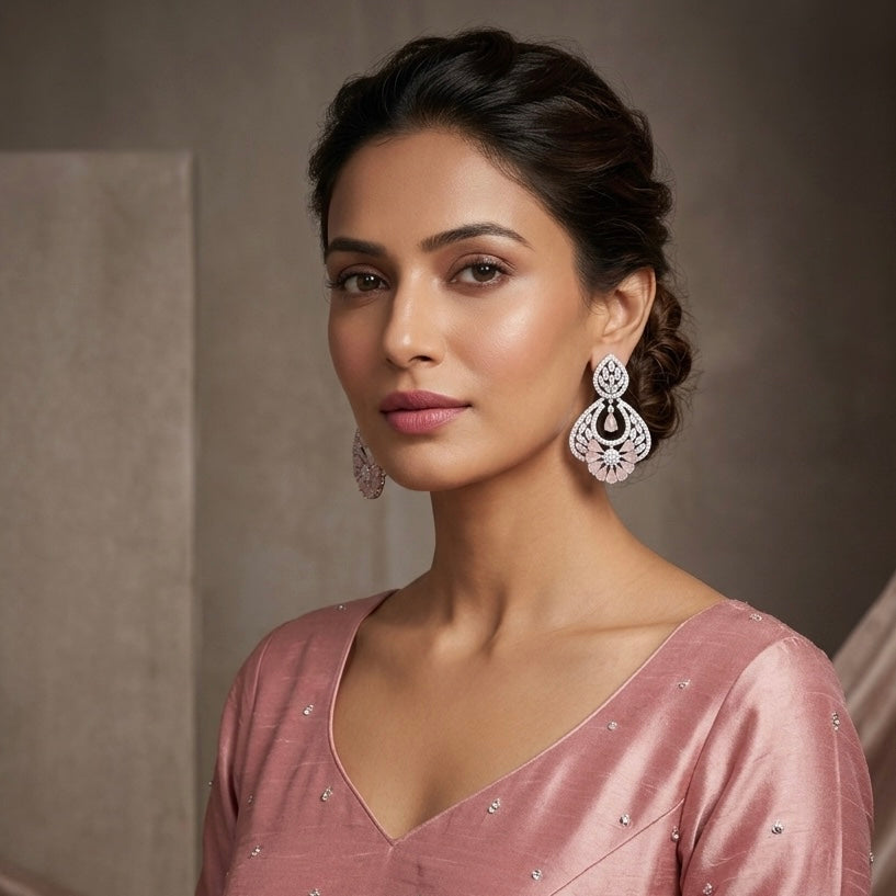 Revaaj Noor Pink Crystal Statement Earrings
