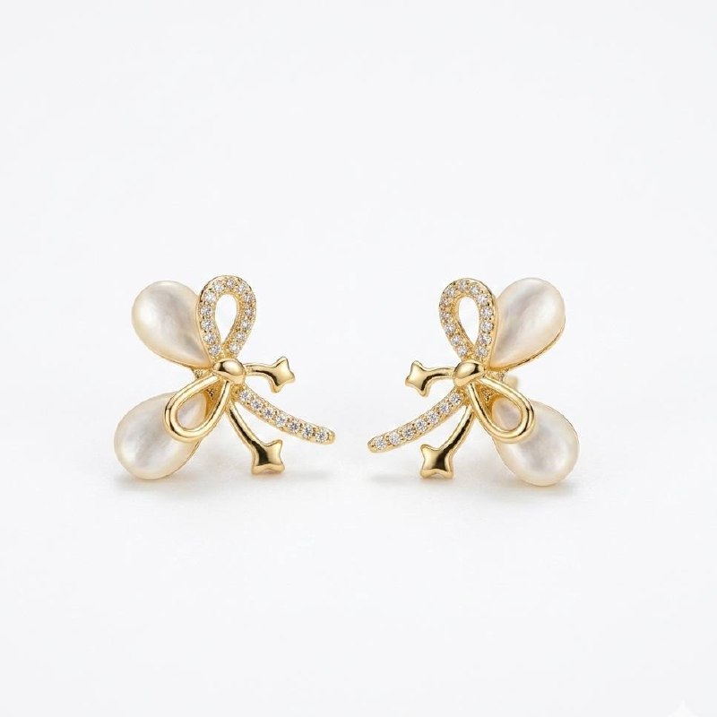 Revaaj 'Petal Bow' Zircon Stud Earrings