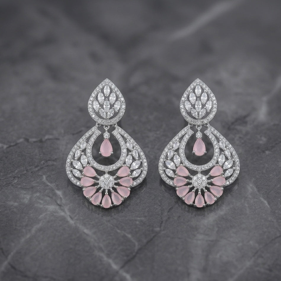 Revaaj Noor Pink Crystal Statement Earrings