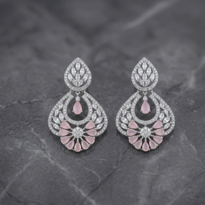 Revaaj Noor Pink Crystal Statement Earrings