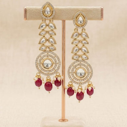 Kundan Ruby Pearl Dangler Earrings | Revaaj
